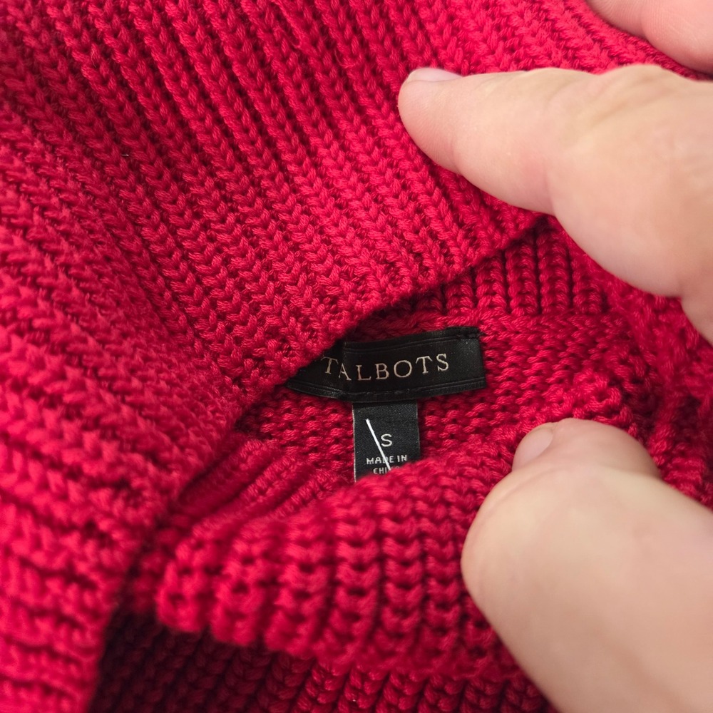 Talbots Red Cowl Neck Button Detail Shaker Knit Sweater‎ Womens Small Raglan - Picture 4 of 4